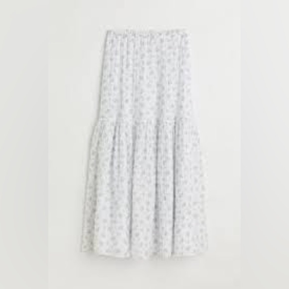 H&M White Tiered Floral Maxi Flare Cotton Lined Skirt, Small